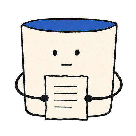 The SourceBox keeper — a cardboard box with a face — holding a single sheet of paper.